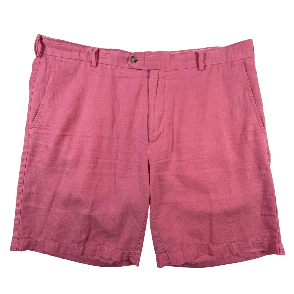 Peter Millar Mens Pink Linen Silk Cotton Flat Front Shorts Size 38 Luxury Resort